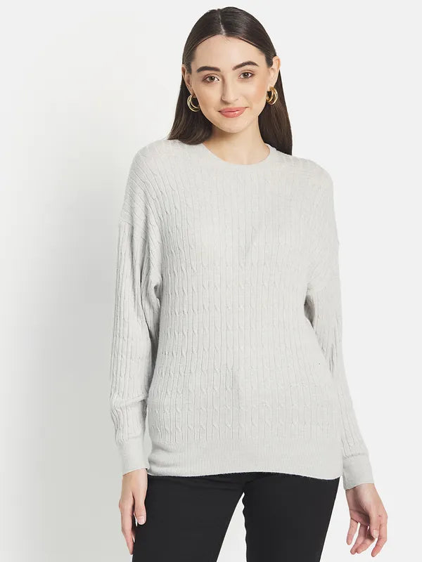 Mettle Women Grey Cable Knit Pullover