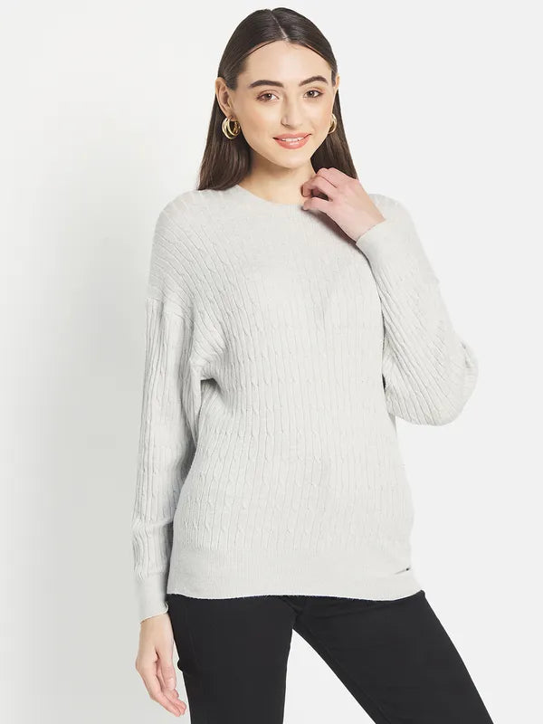 Mettle Women Grey Cable Knit Pullover