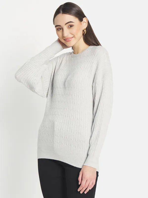 Mettle Women Grey Cable Knit Pullover