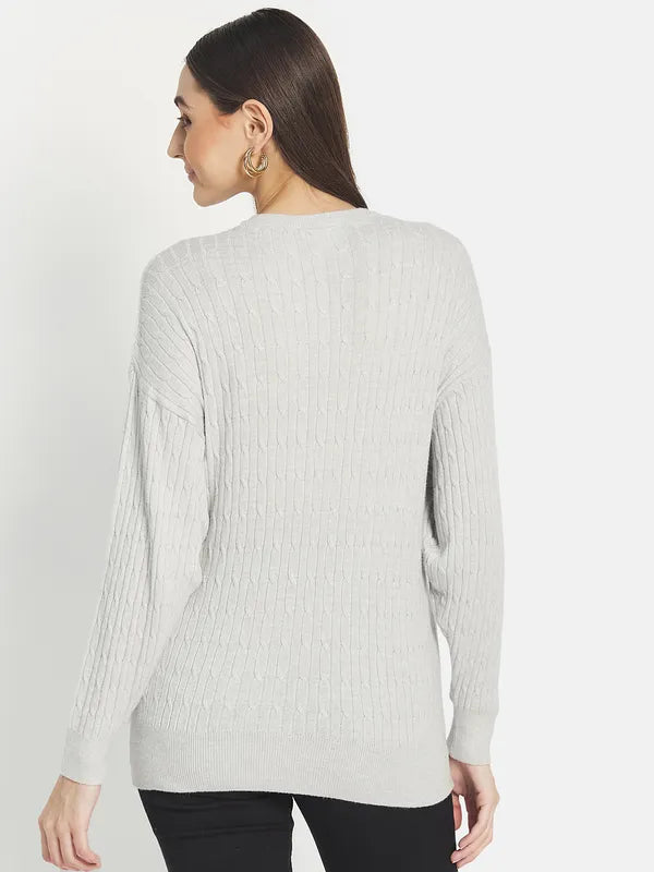 Mettle Women Grey Cable Knit Pullover