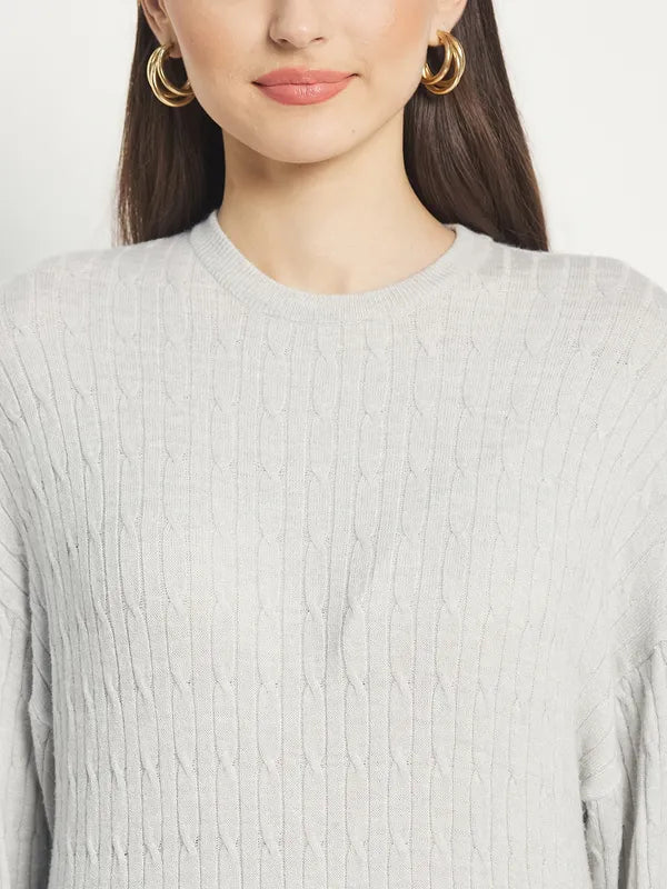 Mettle Women Grey Cable Knit Pullover