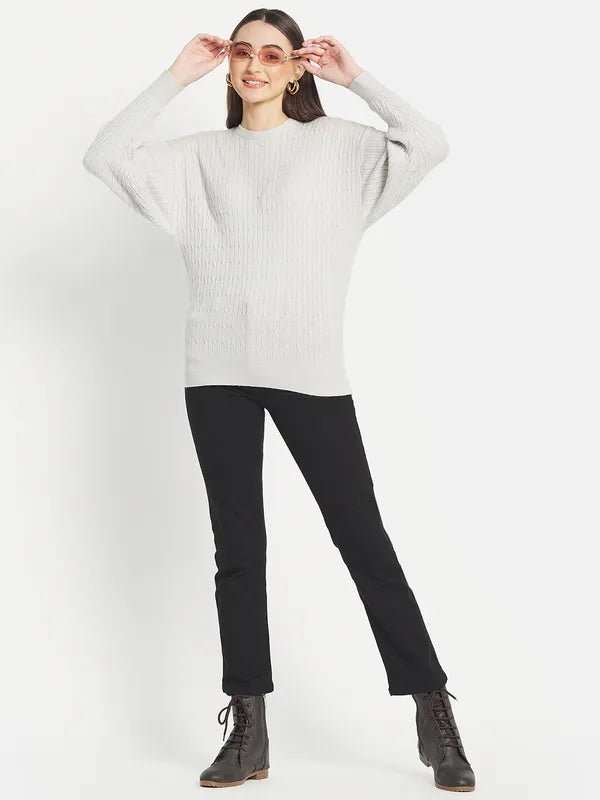 Mettle Women Grey Cable Knit Pullover