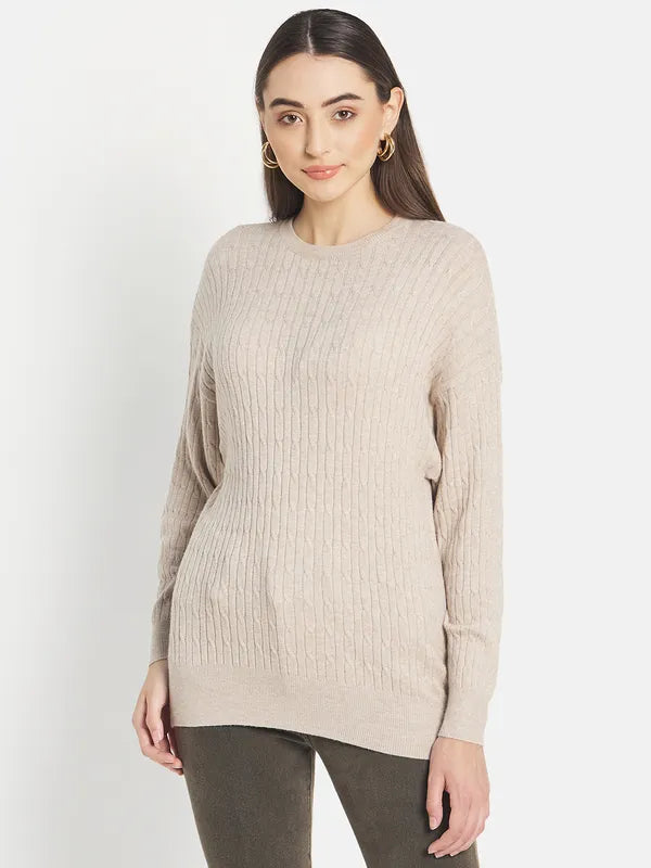 Mettle Women Beige Ribbed Pullover