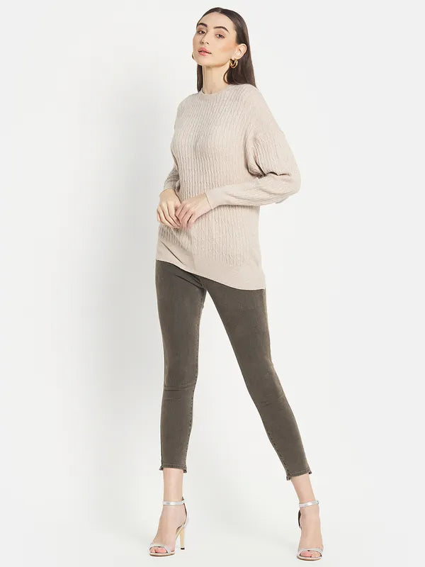 Mettle Women Beige Ribbed Pullover