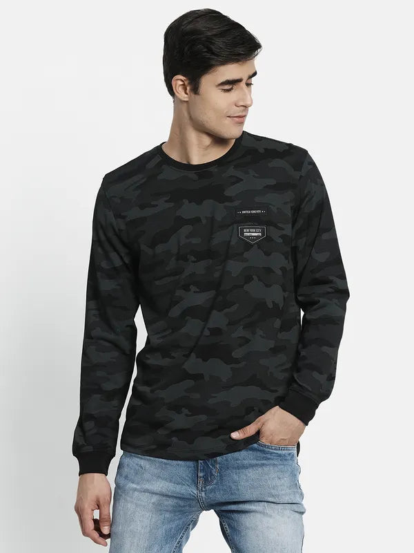 Men Black Camouflage Printed T-Shirt