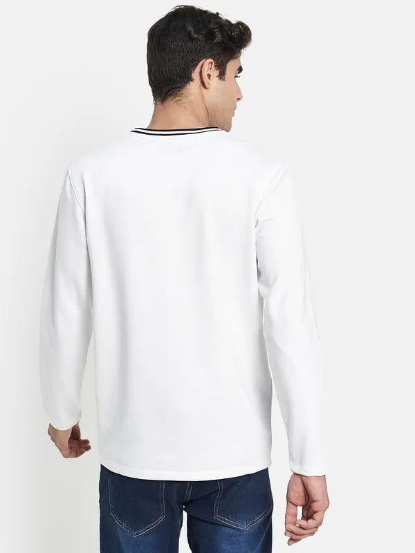 Men White Printed Applique T-Shirt