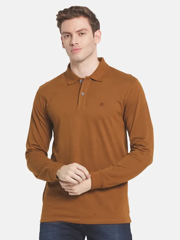 Men Brown Polo Collar Cotton T-Shirt