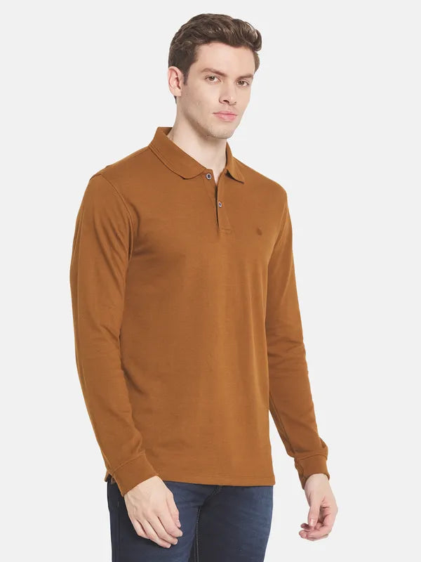 Men Brown Polo Collar Cotton T-Shirt