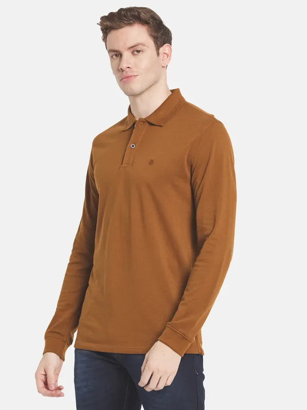 Men Brown Polo Collar Cotton T-Shirt