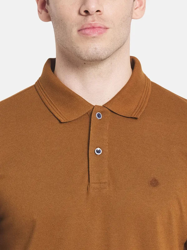 Men Brown Polo Collar Cotton T-Shirt