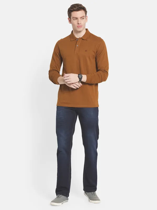 Men Brown Polo Collar Cotton T-Shirt