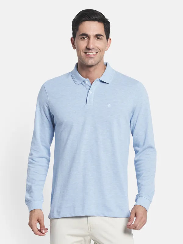 Men Blue Polo Collar T-Shirt