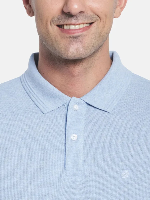 Men Blue Polo Collar T-Shirt