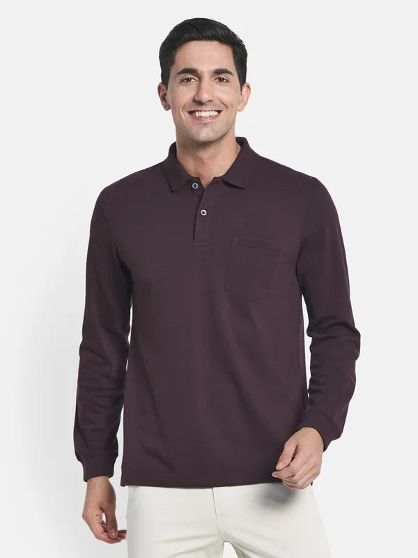 Men Maroon Polo Collar T-Shirt