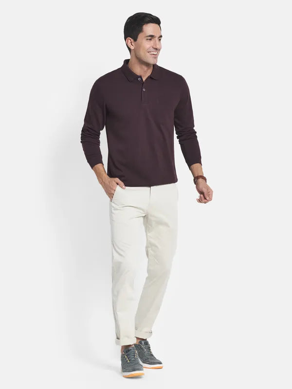 Men Maroon Polo Collar T-Shirt