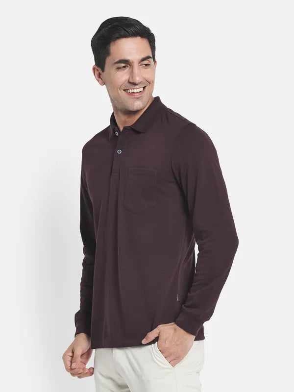 Men Maroon Polo Collar T-Shirt