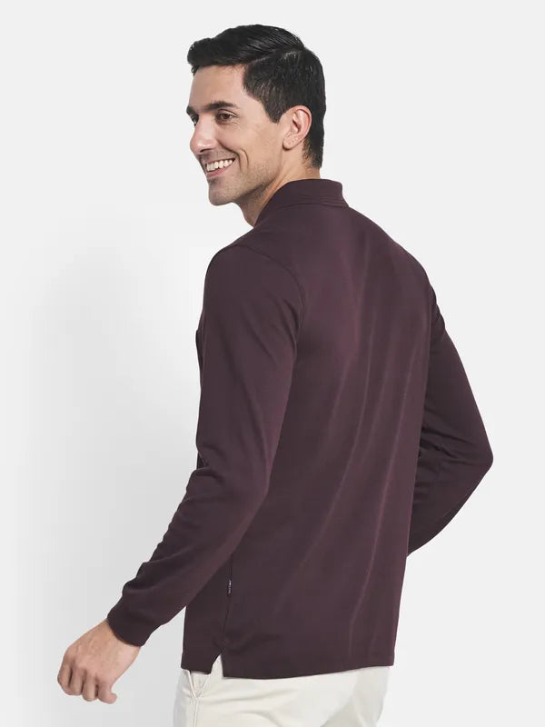 Men Maroon Polo Collar T-Shirt