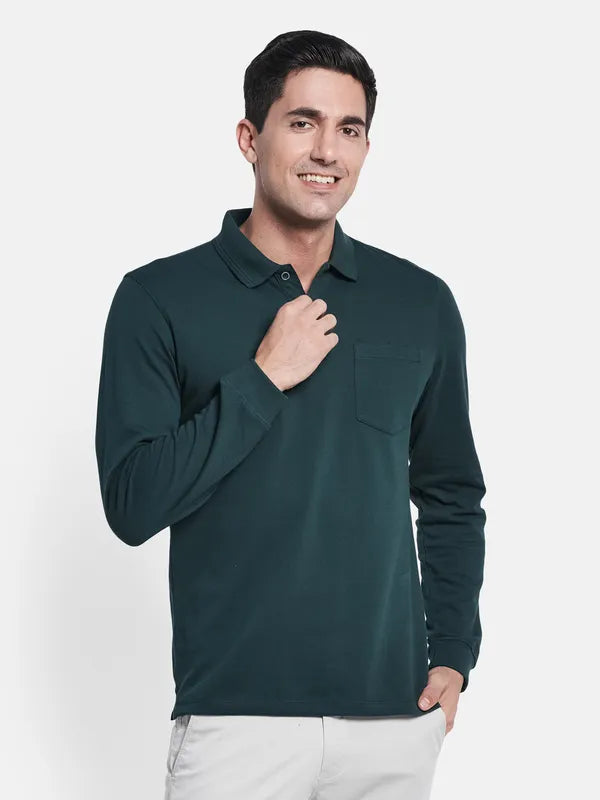 Men Dark Green Polo Collar T-Shirt