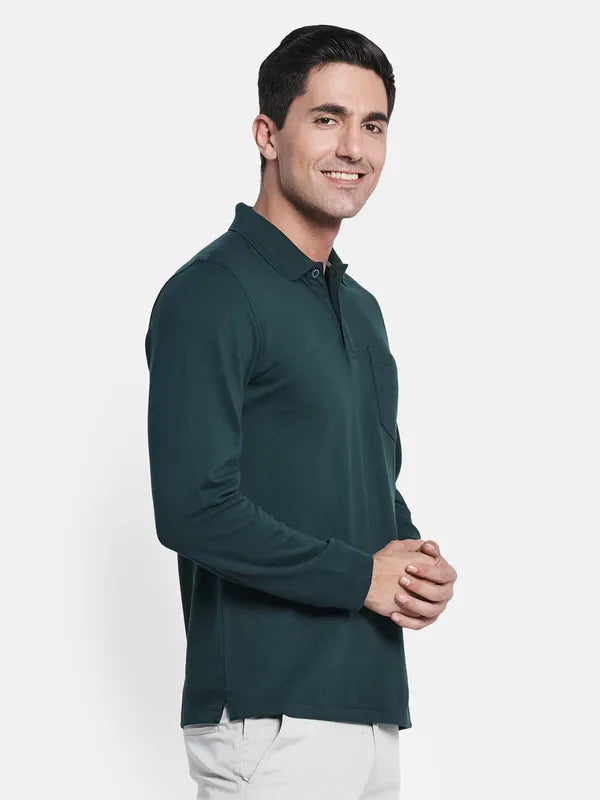 Men Dark Green Polo Collar T-Shirt