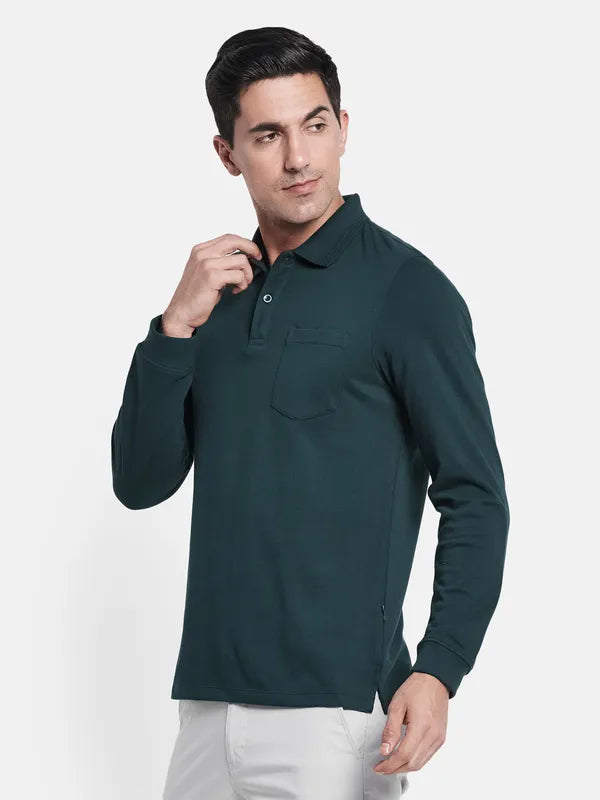 Men Dark Green Polo Collar T-Shirt