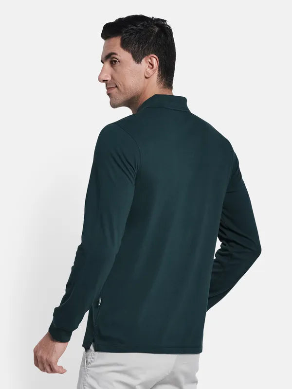 Men Dark Green Polo Collar T-Shirt