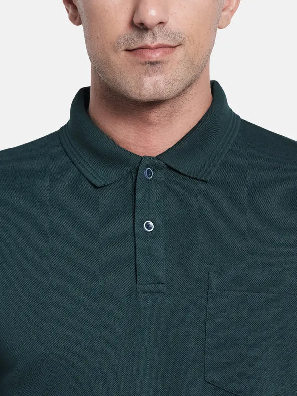 Men Dark Green Polo Collar T-Shirt