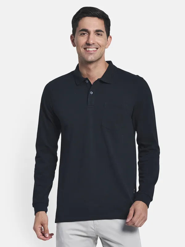 Men Navy Blue Polo Collar T-Shirt