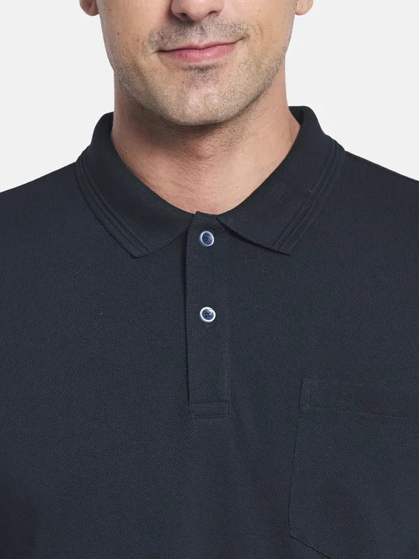 Men Navy Blue Polo Collar T-Shirt