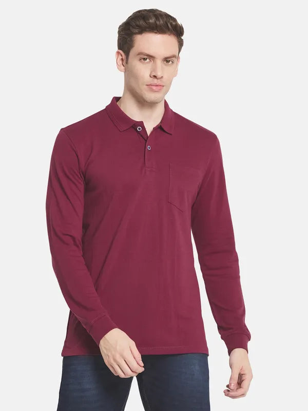 Men Maroon Polo Collar Cotton T-Shirt