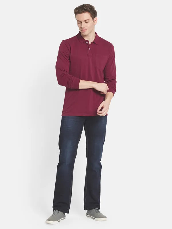 Men Maroon Polo Collar Cotton T-Shirt