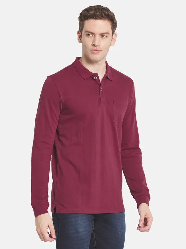 Men Maroon Polo Collar Cotton T-Shirt