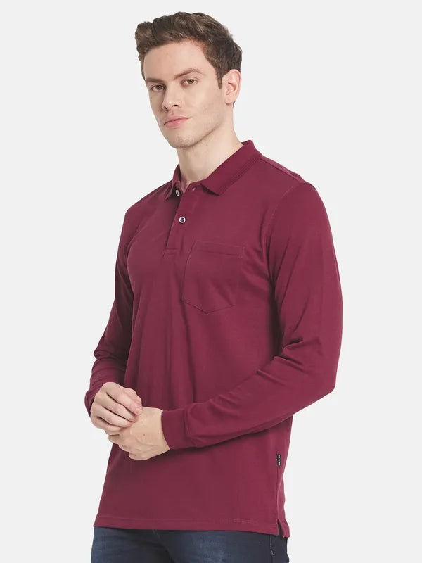 Men Maroon Polo Collar Cotton T-Shirt