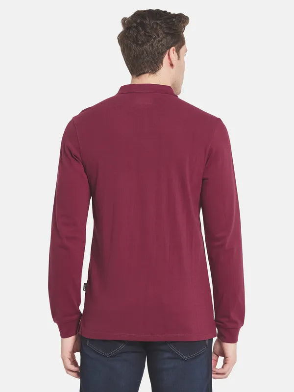 Men Maroon Polo Collar Cotton T-Shirt