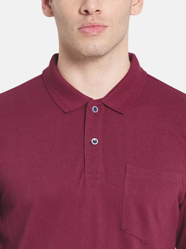 Men Maroon Polo Collar Cotton T-Shirt