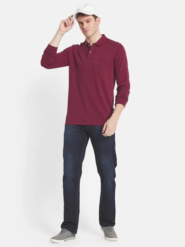 Men Maroon Polo Collar Cotton T-Shirt