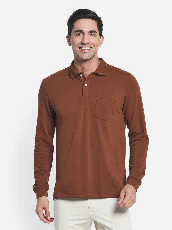 Men Tan Brown Polo Collar T-Shirt