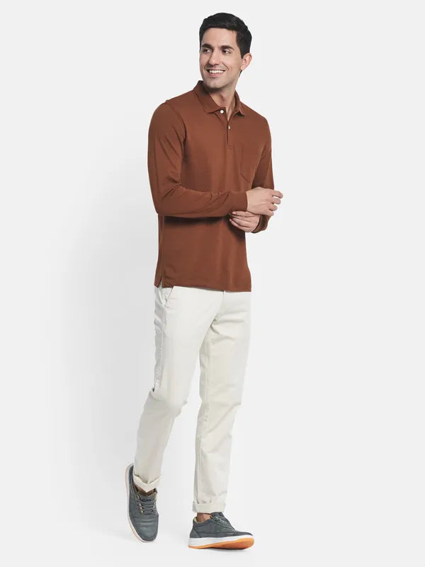 Men Tan Brown Polo Collar T-Shirt