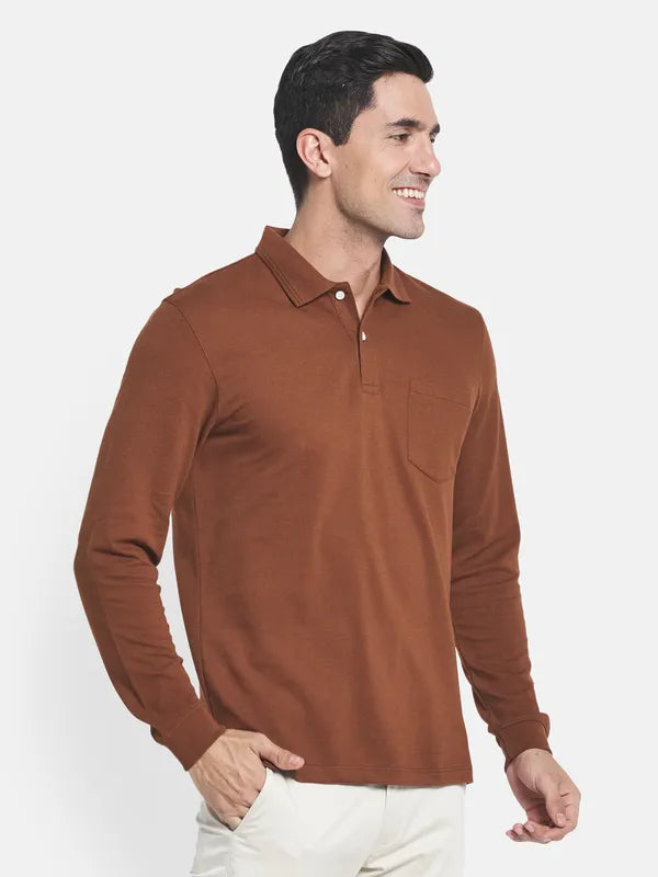 Men Tan Brown Polo Collar T-Shirt