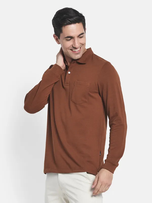 Men Tan Brown Polo Collar T-Shirt