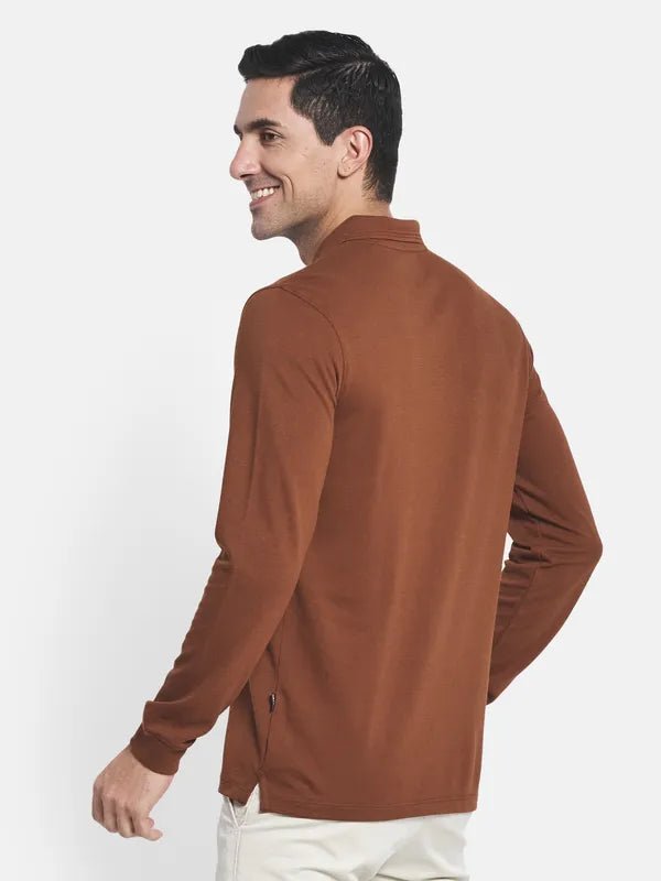 Men Tan Brown Polo Collar T-Shirt