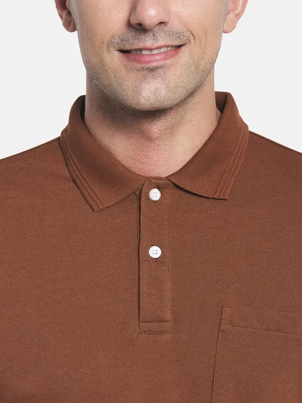 Men Tan Brown Polo Collar T-Shirt