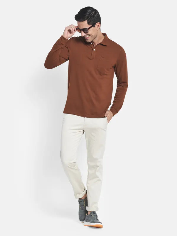 Men Tan Brown Polo Collar T-Shirt