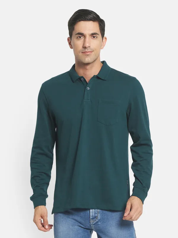 Men Green Polo Collar T-Shirt