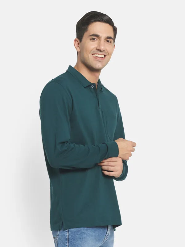 Men Green Polo Collar T-Shirt