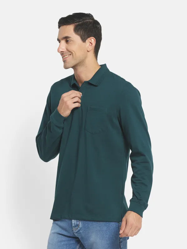 Men Green Polo Collar T-Shirt