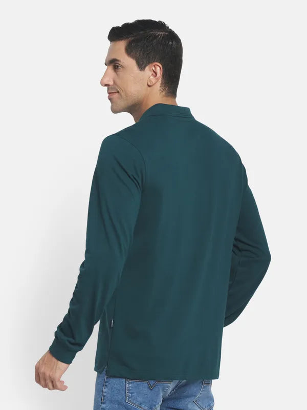 Men Green Polo Collar T-Shirt