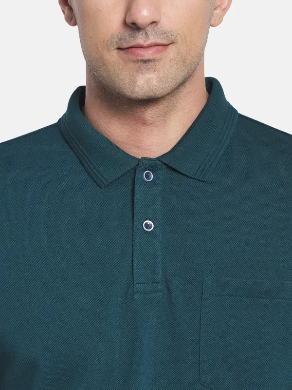 Men Green Polo Collar T-Shirt