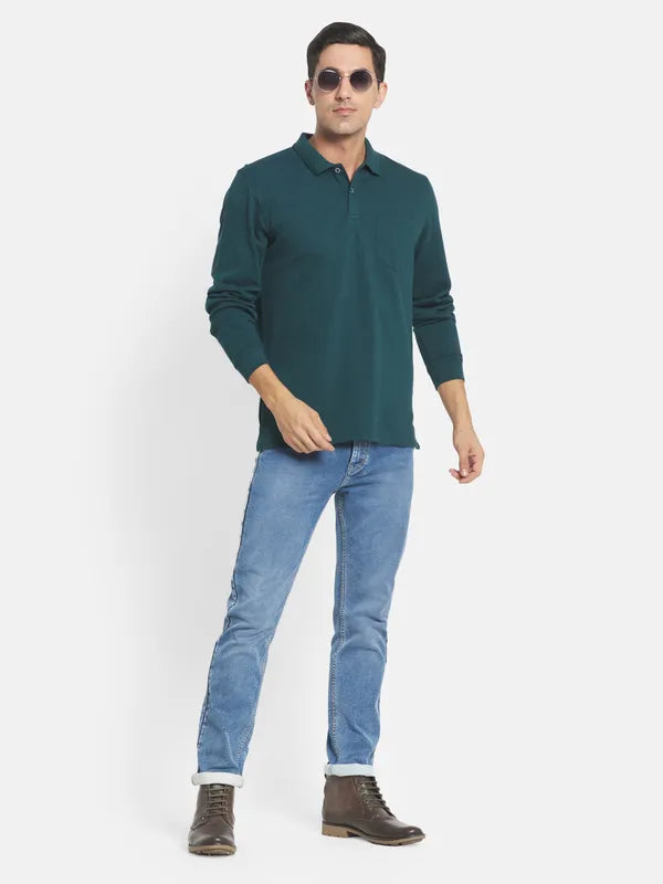 Men Green Polo Collar T-Shirt