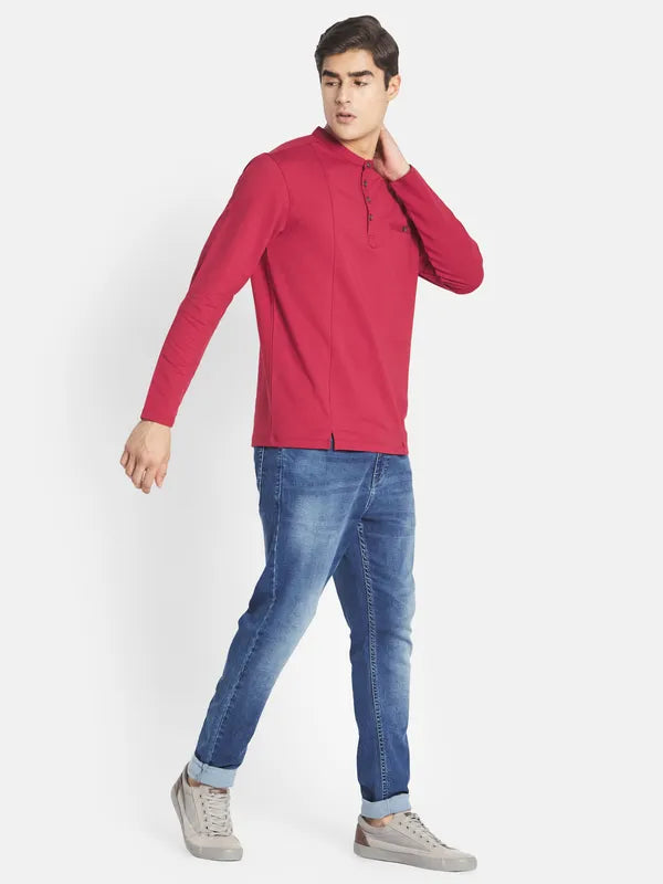 Mettle Men Red Mandarin Collar T-Shirt