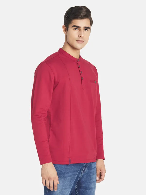 Mettle Men Red Mandarin Collar T-Shirt